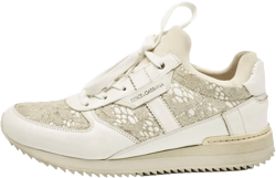 lace-panelling leather sneakers