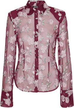 floral-embroidered mesh shirt