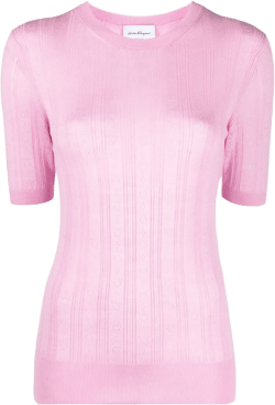Gancini-pattern short-sleeve knitted top