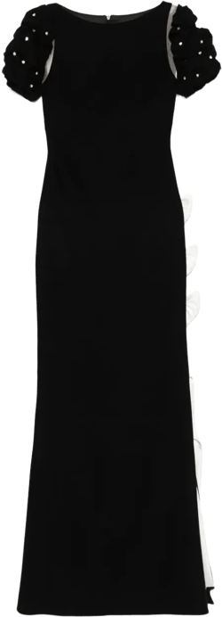 embellished puff-sleeve dress