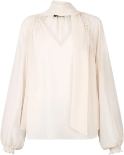 raglan-sleeve scarf-collar blouse
