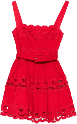 lace-inserts belted mini dress