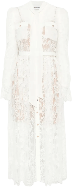 lace pussy-bow midi dress