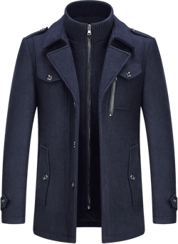 Lamgool Men's Winter Wool Blend Coat Casual Business Single Breasted Peacoat Navy XX-Large