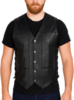 LP-FACON Men's Club Biker Vintage Fashion Motorcycle | Western Cowboy Leather Vest | Waistcoat Collection Large Black