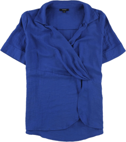 Alfani Womens Ruched Pullover Blouse, Blue, Large
