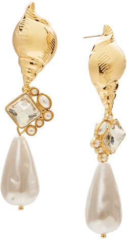 Gold-Tone Crystal & Imitation Pearl Shell Linear Drop Earrings, Exclusively at Macy's