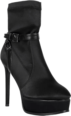 DOESBURG Black Satin Stiletto Ankle Boot