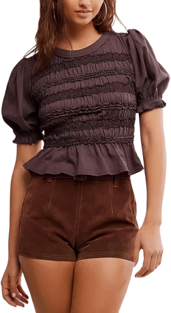 Women's Cotton Puff-Sleeve Peplum Top