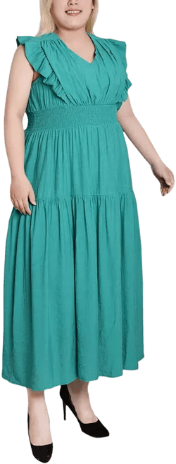 Plus Size Flutter Sleeve Midi Dress