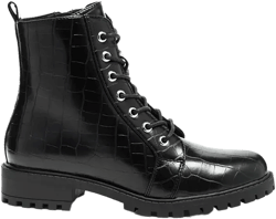 Snac Lace Up Croc Textured Ankle Boots
