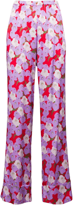 pansy print silk trousers