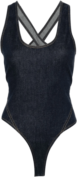 scoop-neck denim bodysuit