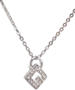 20th Century Silver Plated G Logo Rhinestone Pendant Necklace costume necklace