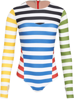 striped long-sleeve swimsuit