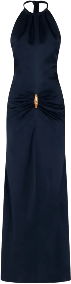 halter-neck draped gown