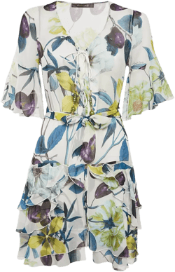 pre-owned floral ruffled silk mini dress