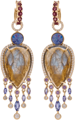 14kt yellow gold Rainbow sapphire huggie hoops