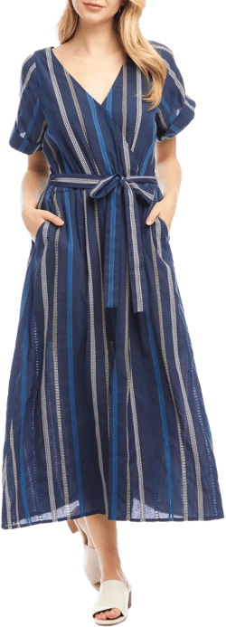 Karen Kane Mixed Embroidered Stripe Cotton Dress