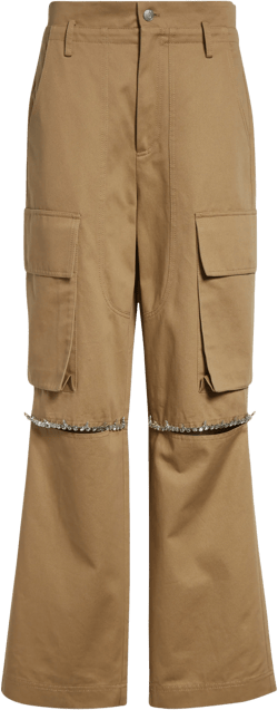 Area Crystal Trim Slit Cargo Pants