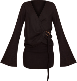 Tall Black Lightweight Woven Wrap Trim Tie Top