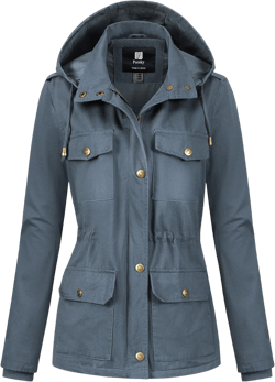 Pursky Women's Cotton Anorak Lightweight Military Jacket Warm Utility Casual Coat With Removable Hood Blue & Gray X-Large