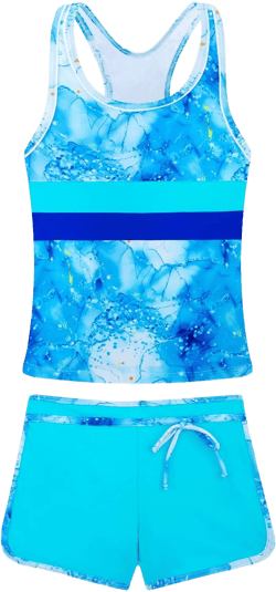 Belovance Girls Swimsuit Two Piece Tankini Bathing Suits Racerback Swimwear with Shorts Sport Kids Teen Beach Wear 5-14 Years 5-6 Years Blue Tie Dye
