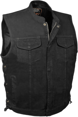 Milwaukee Leather Men's Side Lace Denim Club Style Vest w/Hidden Zipper - MDM3002 7X-Large Black