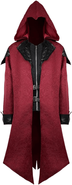 2025 Mens Medieval Victorian Vintage Jackets with Zipper Tuxedo Coats Gothic Steampunk Jacket Tailcoat Hooded Coat Red XX-Large