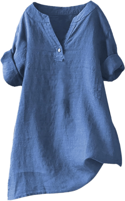 Summer Tops for Women 2025 Trendy Short Sleeve Cotton Linen Shirt Casual Button v Neck Tunic Blouses Outfits Blue173 X-Large
