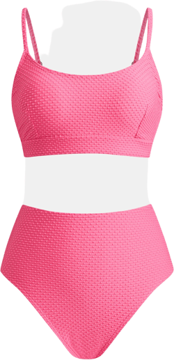 Textured Scoop Neck Bikini Top & High-Waisted Bottoms Set - M