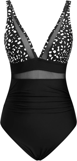 Black & White Dotted Block Tummy Control One-Piece - S