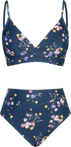 Ditsy Floral Bikini Top & High-Waisted Bottoms Set - S