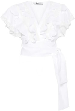 lace-trimmed linen blouse