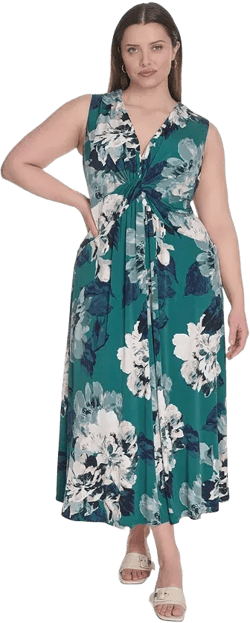 Plus Size Jersey Printed Sleeveless Midi Dress