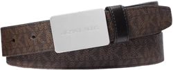 Men's Leather MK Logo Plaque-Buckle Belt