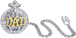 Open Face Two Tone Daddy Father Gift Word DAD Pocket Watch Gold Silver Plated Finish With Long Pocket Chain