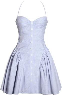 Miss Circle Women's Melody Baby Blue Railroad Stripe Halter Drop Waist Mini Dress