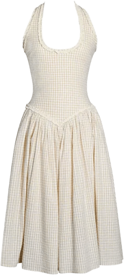 Women's Idella Yellow Gingham U Neck Midi Dress