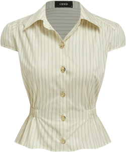 Cotton-blend Polo Neck Stripe Ruched Mental Button Blouse