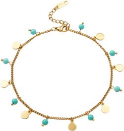 GEMSTONE & DISC 18K GOLD PLATED STAINLESS STEEL ANKLET