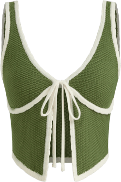 Knit V-neck Contrasting Binding Knotted Crop Tank Top