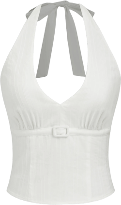 Cotton Halter Neckline Buckle Shirred Tank Top