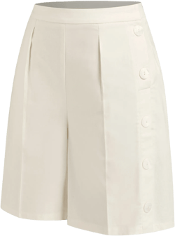 Cotton-blend Mid Rise Straight Leg Side Button Bermuda Shorts