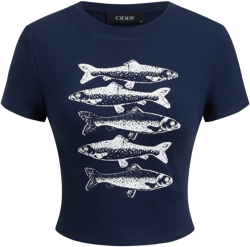 Sardine Graphic Round Neckline Short Sleeve Tee