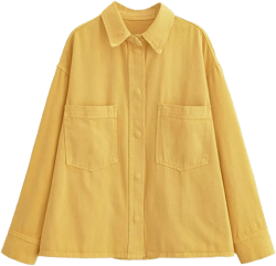 Y2K Vintage Denim Jacket Women Grunge Button Down Collared Jean Coat Emo Casual Streetwear Oversized Alt Outerwear Medium Yellow