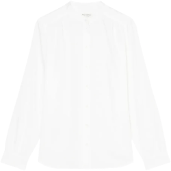 high-neck button-up shirt