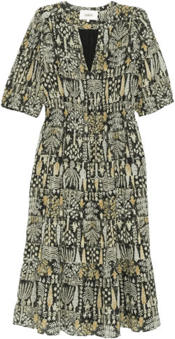 Panissa floral-print puff-sleeve midi dress