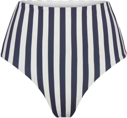 High-Waist Bikini Bottom in Marine Vertical Stripes