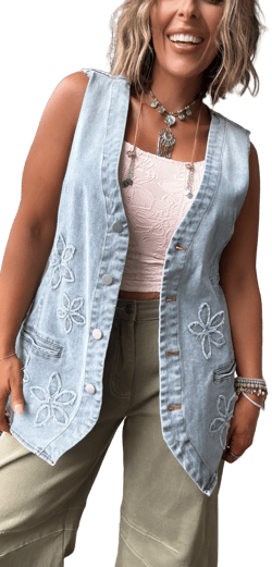 Bloom & Vine Floral Patch Denim Vest